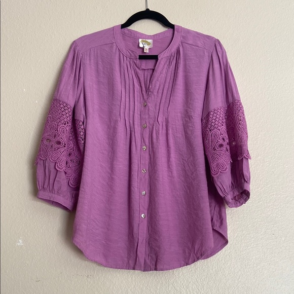 fig and flower Tops - Fig and Flower Lavender Boho Button Front Balloon Sleeve Top, Medium
